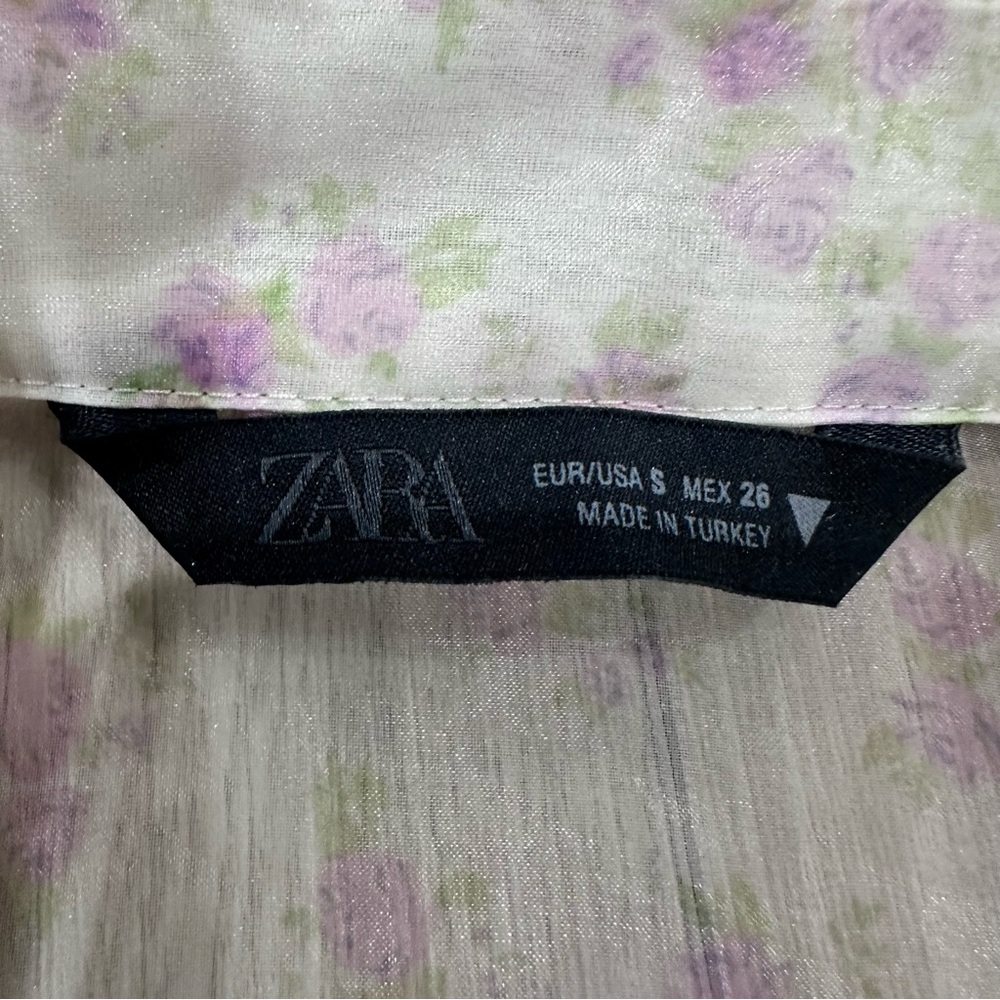 Zara organza sheer floral oversized collared button down small white pink - Picture 6 of 8
